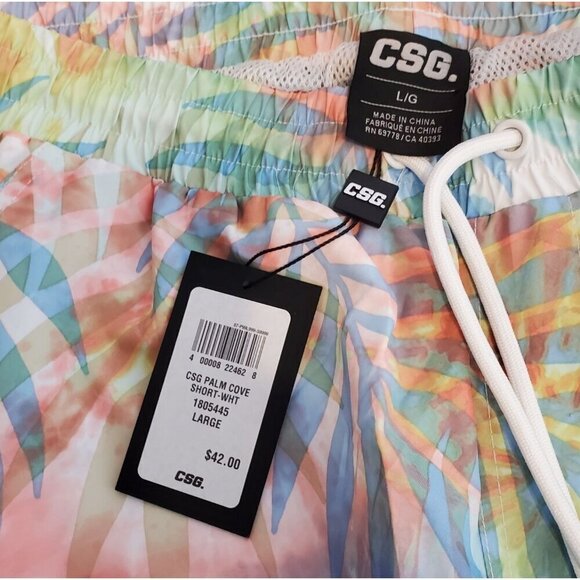 CSG Mens Large Swim Trunks Palm Cove Multicolor Elastic Waist Drawstring Pockets - Picture 4 of 4